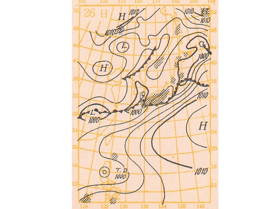 1950年代的手繪天氣圖／日本
氣象廳提供